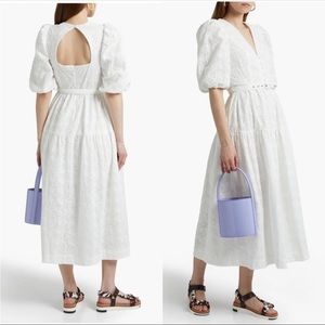 NICHOLAS Celie Featherington Eyelet Puff Sleeve White Dress NEW